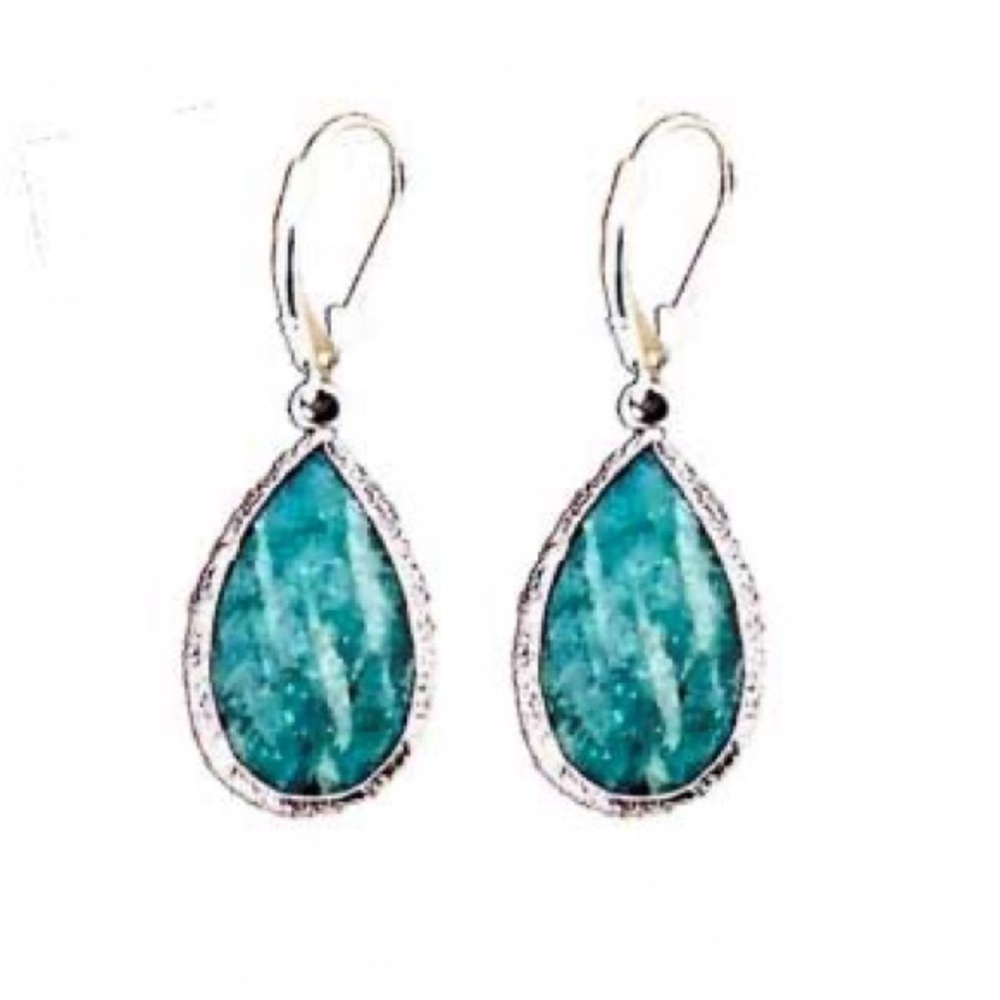 NEW - Genuine Amazonite Gemstone Teardrop Earrings in Sterling Silver Boho Chic
